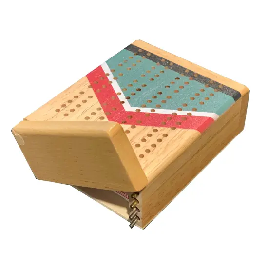 WE Games Mini Travel Cribbage Set - Nautical Print - Solid Wood 2 Track Board with Swivel Top and Storage for Cards and Metal Pegs {1}
