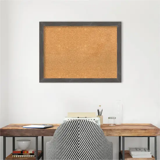 Woodridge Rustic Grey Wood Framed Corkboard, Natural Cork {6}