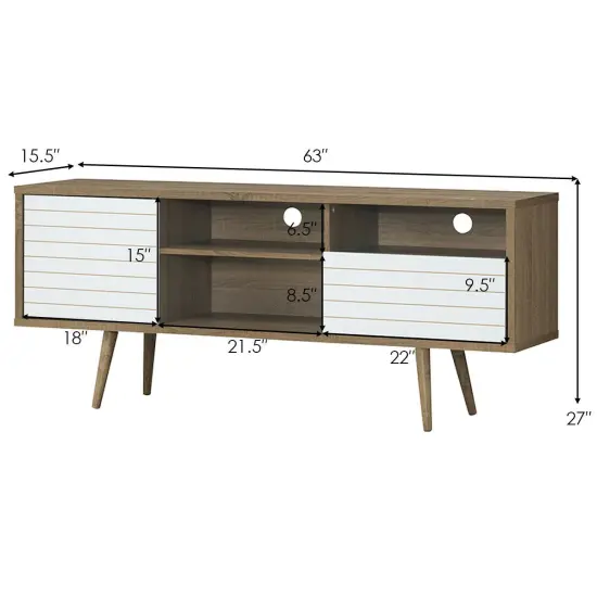 MDF Modern TV Stand, 65 inches Mid-Century, Storage Shelves and Safe Walnut & White {4}
