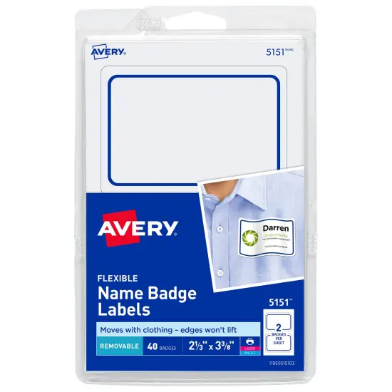 Avery Flexible Printable Name Tags, 2-1/3" x 3-3/8", White with Blue Border, 40 Removable Name Badges (05151) {1}