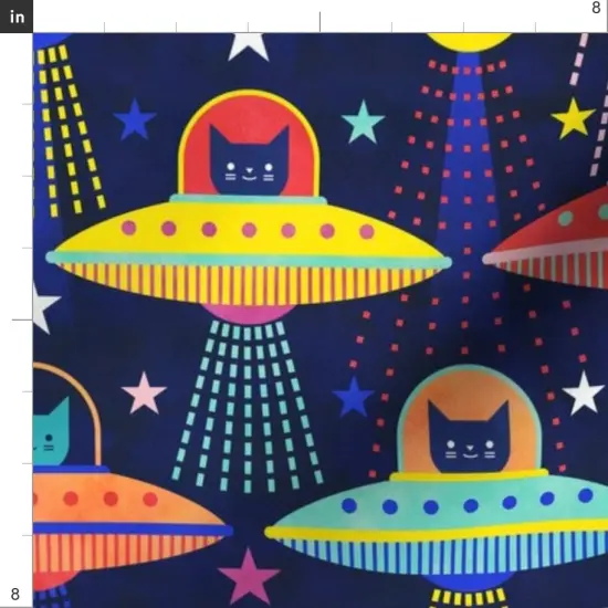 Various Fabrics by the Yard or Fat Quarter Rainbow Space Cat Flying Saucers Multicolored 80S Retro Outer Ufo Arcade Games Custom Printed Fabric by Spoonflower {4}