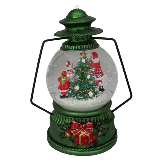 Northlight 8" Santa Claus and Kids By Christmas Tree Lantern Snow Globe Green {3}