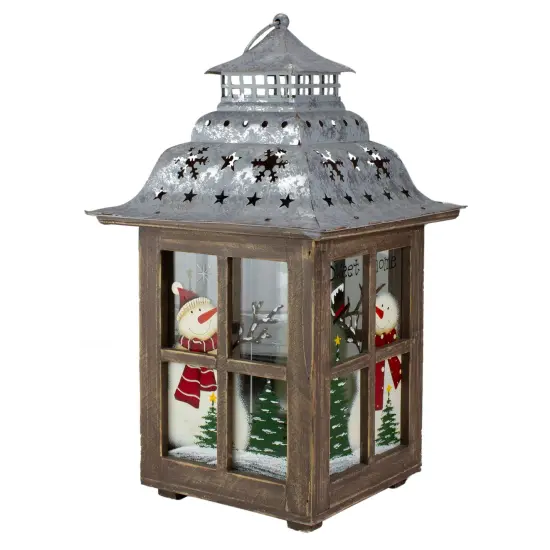 Northlight Rustic Wooden Snowman "Sweet Home" Pillar Candle Christmas Lantern - 16.5" Silver {3}