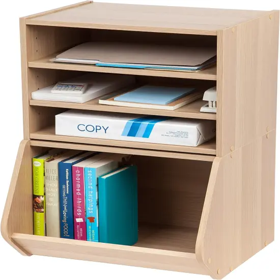 IRIS USA TACHI Modular Wood Stacking Storage Box with Shelf {3}