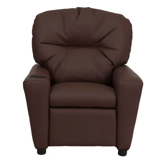 Emma and Oliver Contemporary Kids Recliner with Cup Holder Brown LeatherSoft {2}