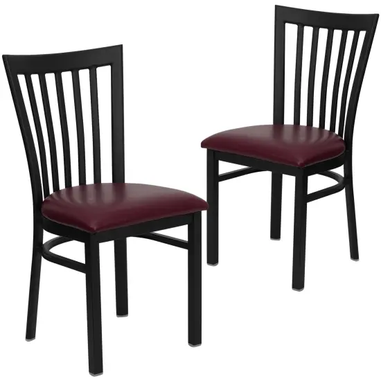 Emma and Oliver 2 Pack School House Back Metal Restaurant Chair BurgVYL/BlackMetal {1}