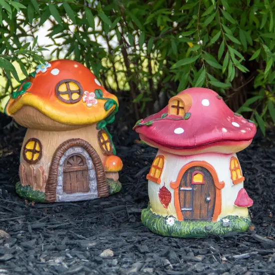 Northlight 6.25" Red Mushroom House Outdoor Garden Statue {4}