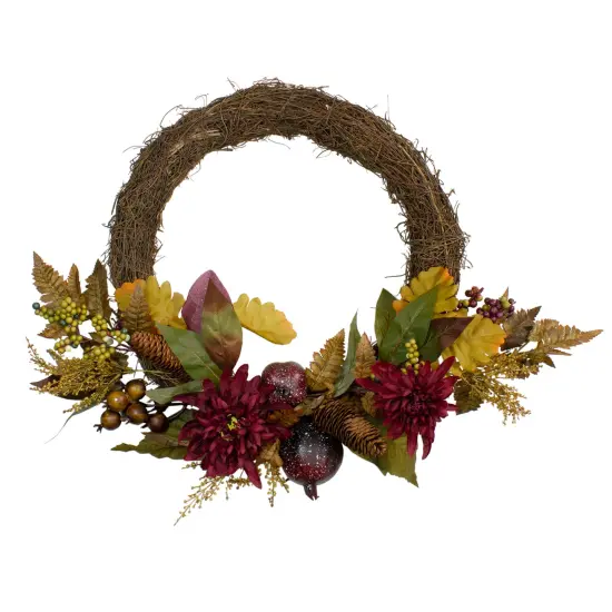Northlight Mums and Pomegranates Artificial Floral Wreath, Red 20-Inch {1}