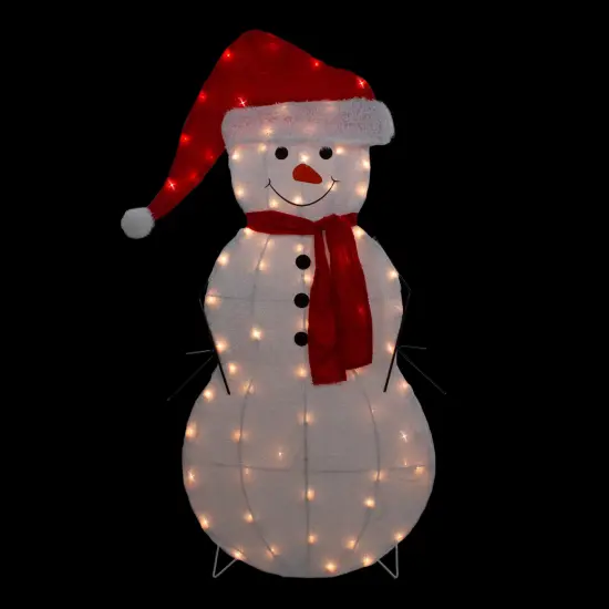 Northlight 42" Lighted 2D Chenille Snowman in Santa Hat Outdoor Christmas Decoration White {4}