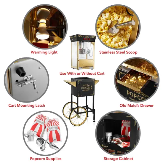 Olde Midway Movie Theater-Style Popcorn Machine Maker with Cart and 10-Ounce Kettle, Vintage-Style Popper on Wheels {6}