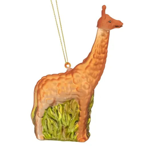 Northlight 5" Orange Giraffe and Green Grass Glass Christmas Ornament {5}