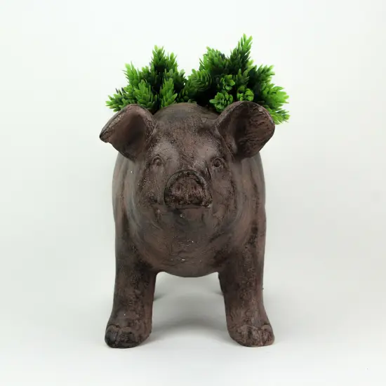 17 Inch Long Rustic Finish Smiling Pig Planter {3}