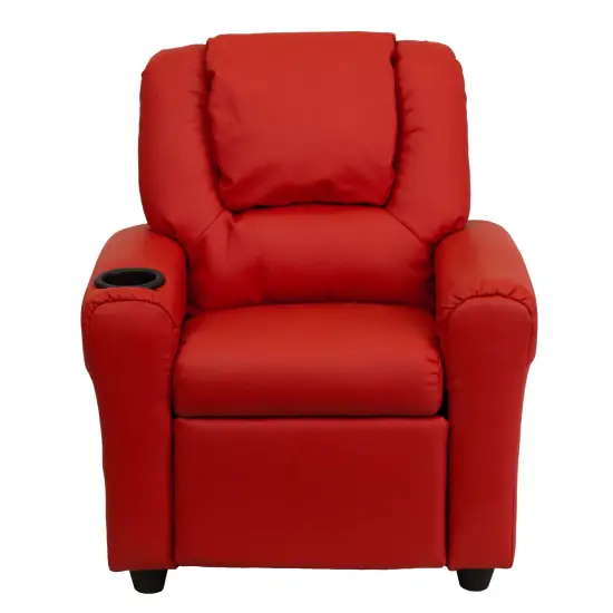 Emma and Oliver Contemporary Kids Recliner with Cup Holder and Headrest Red Vinyl {2}