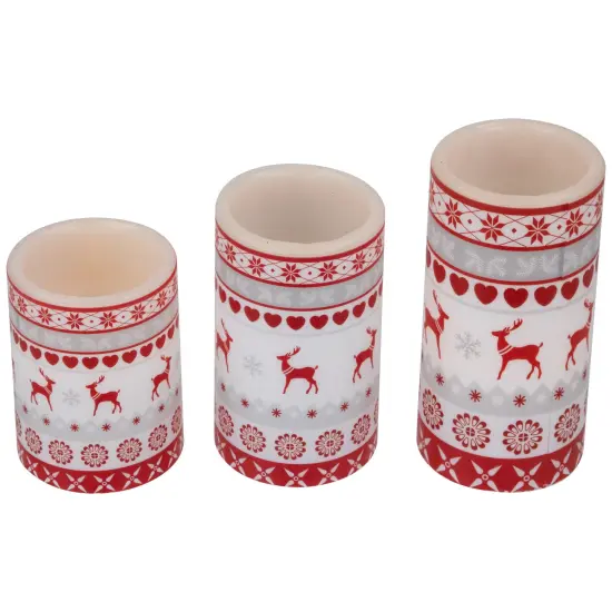 Northlight LED Flameless Flickering Nordic Reindeer Wax Pillar Christmas Candles - 6" - Set of 3 White {5}