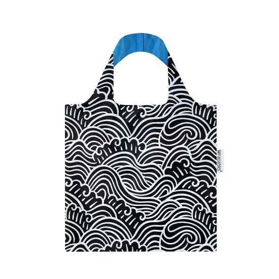 Wrapables Allybag Foldable & Lightweight Reusable Grocery Bag, Grab & Go Navy Swirls {1}