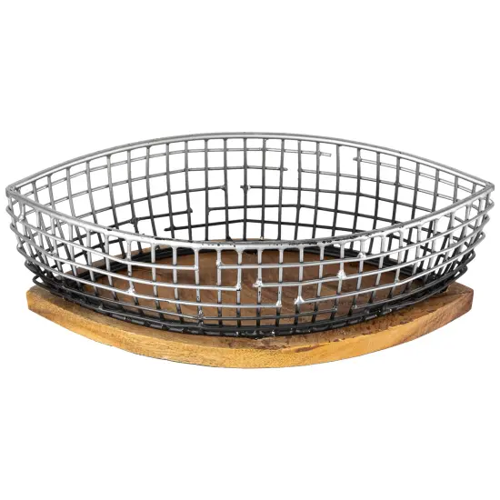 Northlight Oblong Iron Baskets with Wooden Base - 15" - Silver and Black - Set of 2 {6}