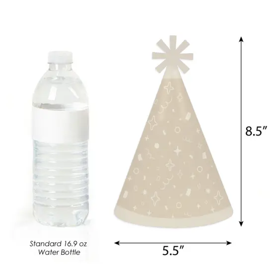 Big Dot of Happiness Tan Confetti Stars - Cone Happy Birthday Party Hats for Kids and Adults - Set of 8 (Standard Size) {4}