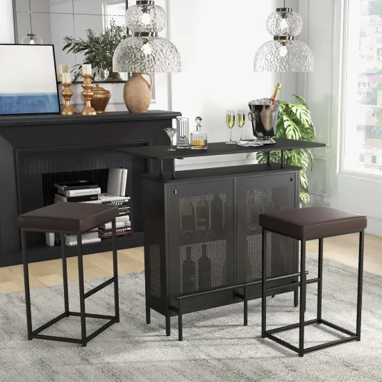 Costway 30" Barstools Set of 2 Upholstered Bar Height Chairs PU Leather w/Footrest Brown/Black/Grey {2}