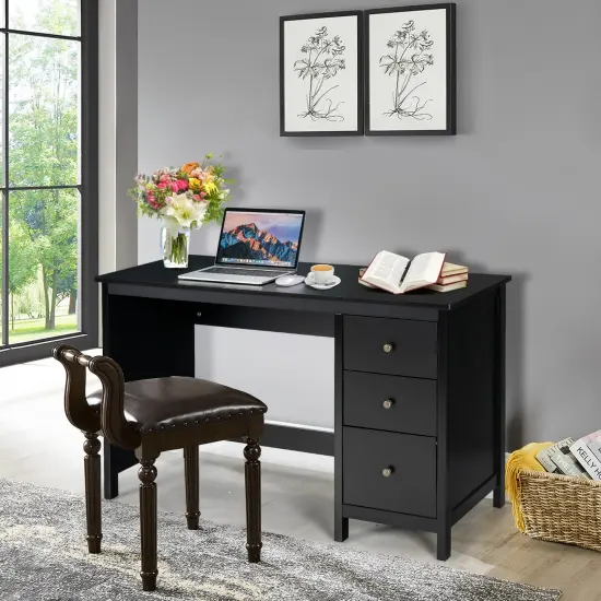 3-Drawer Home Office Study Computer Desk with Spacious Desktop Black {5}
