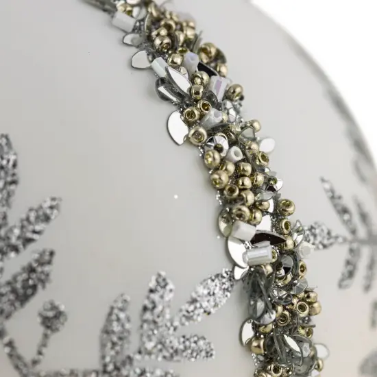 Northlight Set of 2 Matte White Sequin Glitter Snowflake Glass Christmas Ornaments 4" {4}