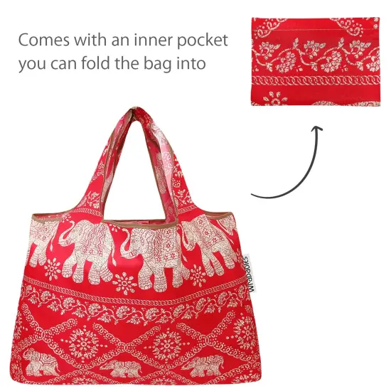 Wrapables Large & Small Foldable Tote Nylon Reusable Grocery Bags, Set of 2 Regal Elephants {5}