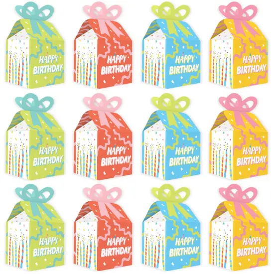 Big Dot of Happiness Party Time - Square Favor Gift Boxes - Happy Birthday Party Bow Boxes - Set of 12 {7}