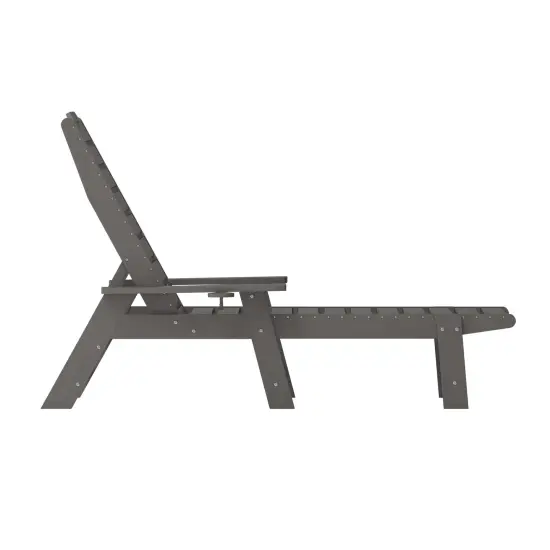 Merrick Lane Gaylord Adjustable Adirondack Lounger with Cup Holder- All-Weather Indoor/Outdoor HDPE Lounge Chair Gray {5}