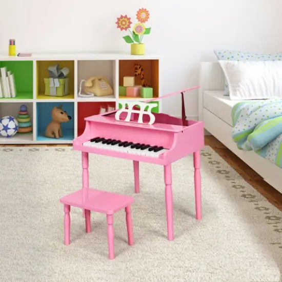30-Key Wood Toy Kids Grand Piano with Bench and Music Rack Pink {1}