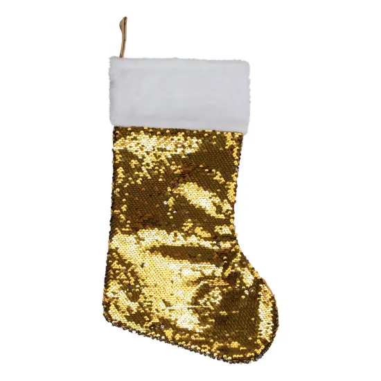 Northlight 19" Gold and Silver Sequin Christmas Stocking With White Faux Fur Cuff {1}