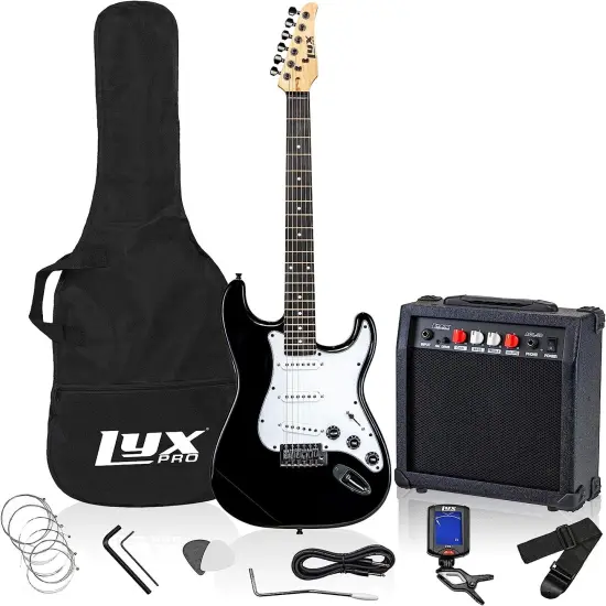 LyxPro Beginner Stratocaster 39” Electric Guitar and Electric Guitar Accessories Sunburst {7}
