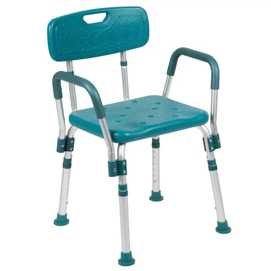 Emma and Oliver 300 Lb. Capacity Quick Release Back & Arm Shower Chair Teal {1}