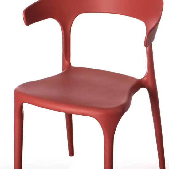 Modern Plastic Outdoor Dining Chair with Open U Shaped Back Set of 2 Red {5}