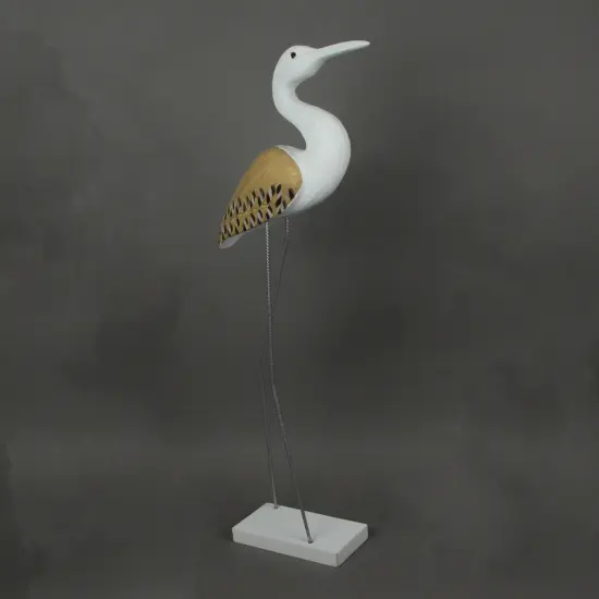 31 Inch Hand Carved White Painted Wood Bird Statue Home Coastal Decor Sculpture {3}
