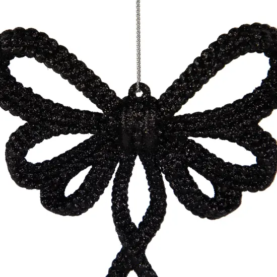 Northlight Set of 4 Black Glitter Bowtie Christmas Ornaments 6" {7}