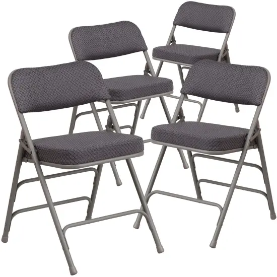 Emma and Oliver 4 Pack Premium Curved Triple Braced & Hinged Fabric Upholstered Metal Folding Chair Gray {1}