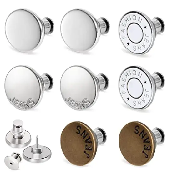 8 Sets Button Pins for Jeans Pants, No Sew Perfect Fit Jean Button Tightener Replacement Adjustable Reusable Metal Clips Snap Tack, Instant Reduce Too Big Pants Waist {1}