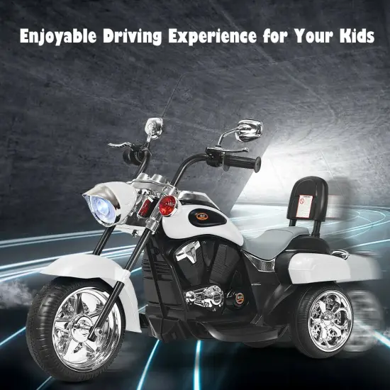6V Chopper Style Motorcycle with Bright Headlight and Cheering Music Perfect Gift to Kids White {3}