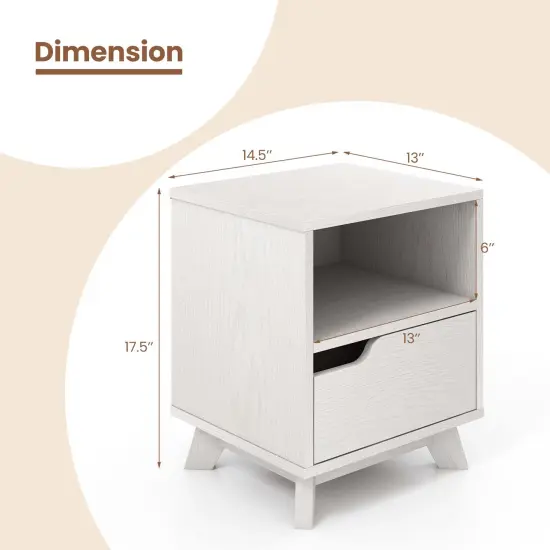 Costway 1/2 PCS Nightstand Sofa Side End Table with Storage Shelf & Drawer Space-Saving White {3}