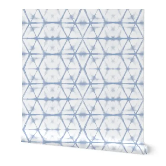 Peel & Stick Wallpaper 2FT Wide Blue Modern Geometric Abstract Contemporary Beach Bohemian Shibori Handpainted Tiedye Large Scale Custom Removable Wallpaper by Spoonflower {7}