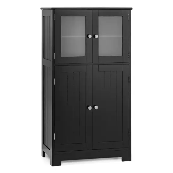 Costway Bathroom Floor Storage Cabinet Kitchen Cupboard w/Doors&Adjustable Shelf Black\Brown {1}