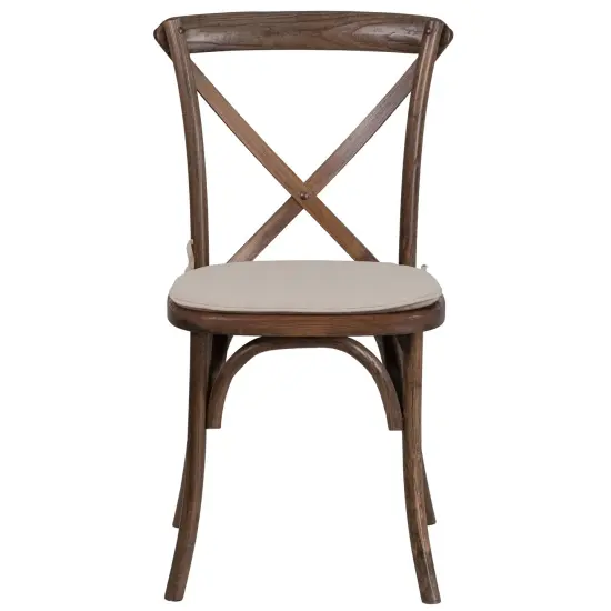 Merrick Lane Davisburg Stackable Wooden Cross Back Bistro Dining Chair with Cushion Early American {3}