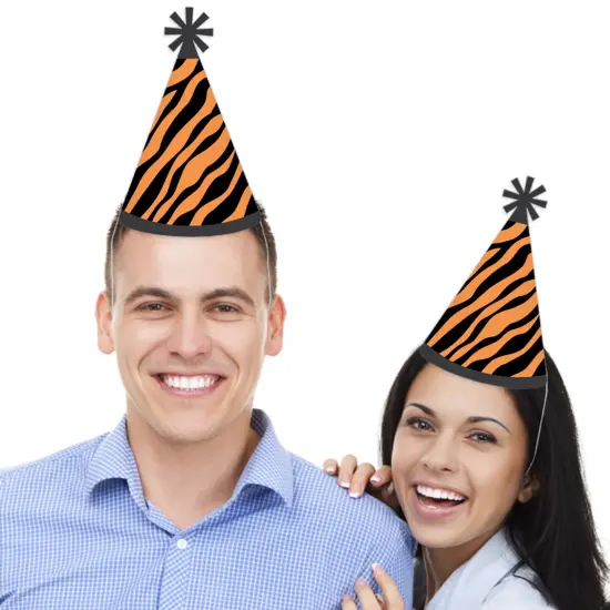 Big Dot of Happiness Tiger Print - Cone Happy Birthday Party Hats for Kids and Adults - Set of 8 (Standard Size) {3}