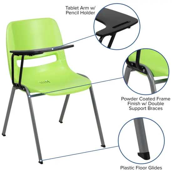 Emma and Oliver Ergonomic Shell Chair with Right Handed Flip-Up Tablet - Tablet Arm Desk Green {3}
