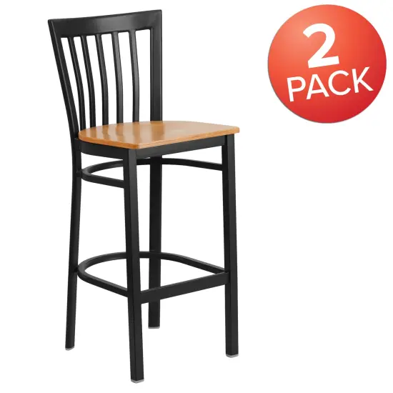 Emma and Oliver 2 Pack School House Back Metal Restaurant Barstool Natural/BlackMetal {5}