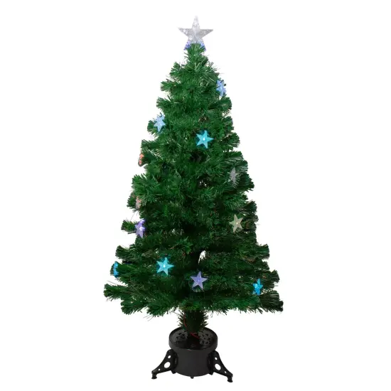 Northlight Pre-Lit Medium Color Changing Fiber Optic Artificial Christmas Tree - 4' - Multicolor LED Stars Green {3}