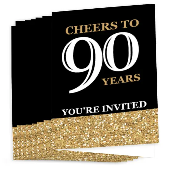 Big Dot of Happiness Adult 90th Birthday - Gold - Fill-In Birthday Party Invitations (8 count) {3}