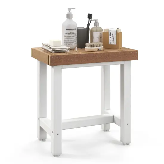 Costway 18'' x 12'' Heavy Duty HDPE Waterproof Shower Bench Spa Bath Shower Stool Brown & Off White {1}