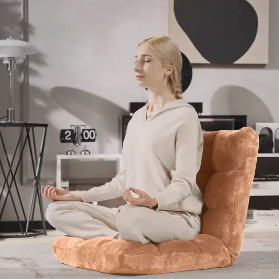 14-Position Adjustable Back Cushioned Floor Chair Beige {2}