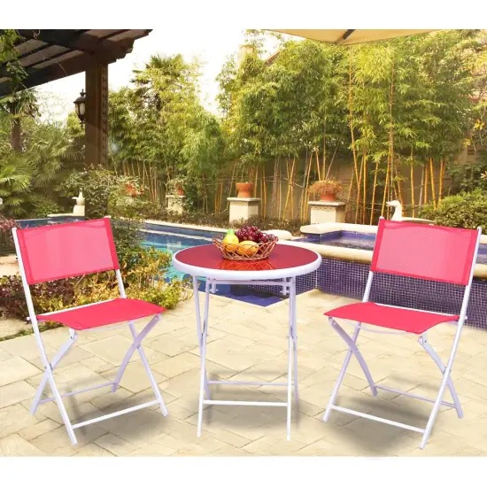 3 Pieces Patio Folding Bistro Set for Balcony or Outdoor Space Red {2}