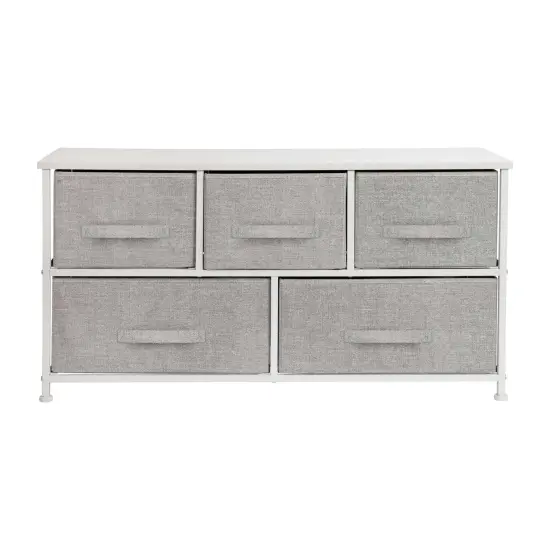 Emma and Oliver 5 Drawer Storage Chest with Wood Top & Dark Fabric Pull Drawers Black/Gray {8}
